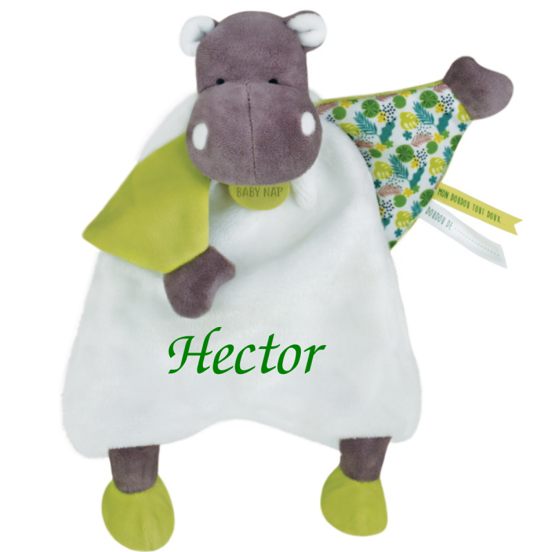  - bazile the hippo - comforter green white jungle  25 cm 